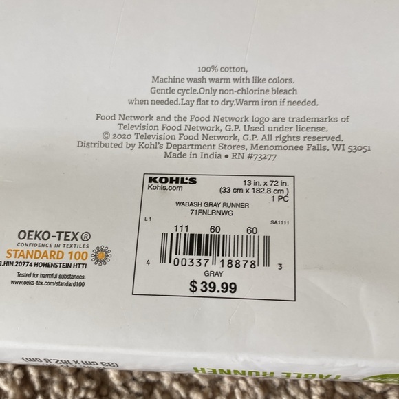 NWT Food Network Wabash Gray Woven Table Runner - Picture 4 of 4